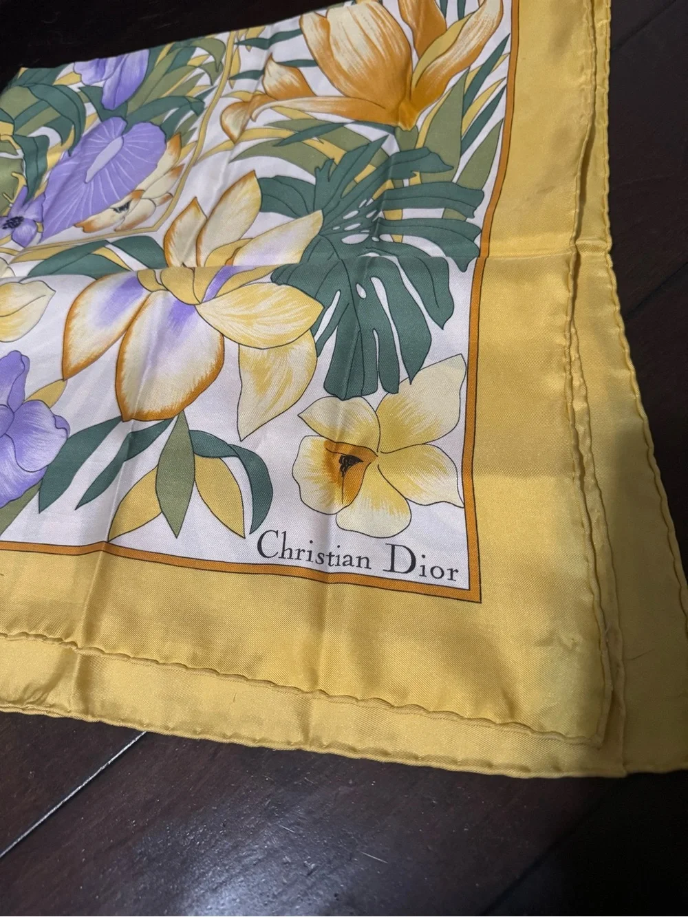 Dior Yellow, Purple & Green Tropical Floral Silk Scarf